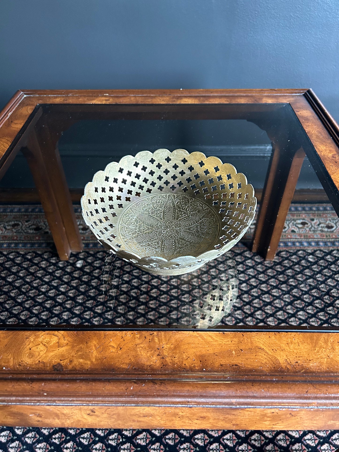 ornate brass bowl with intricate cutouts