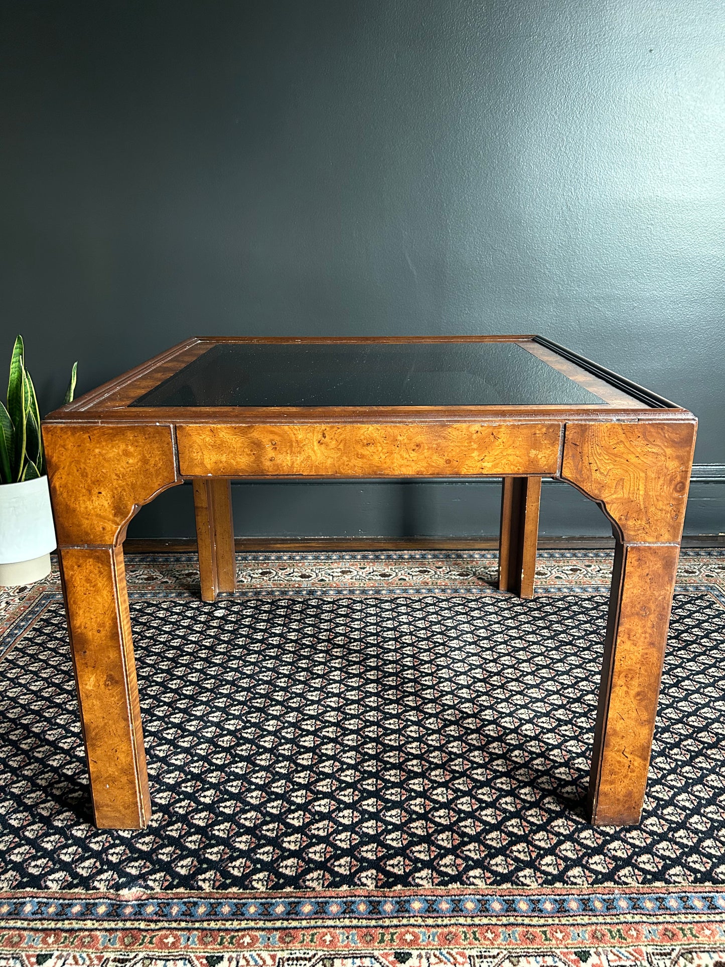 vintage burlwood and glass side table