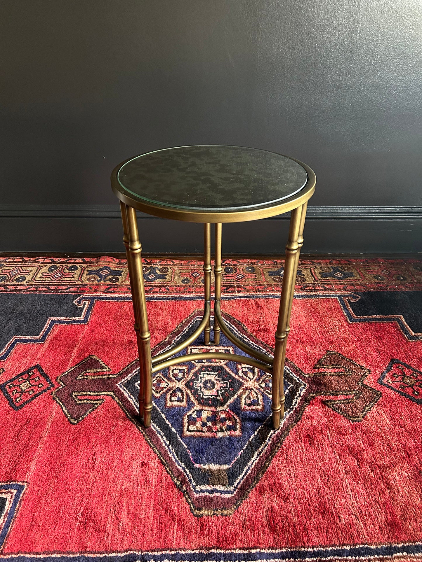 metal bamboo mirrored accent table