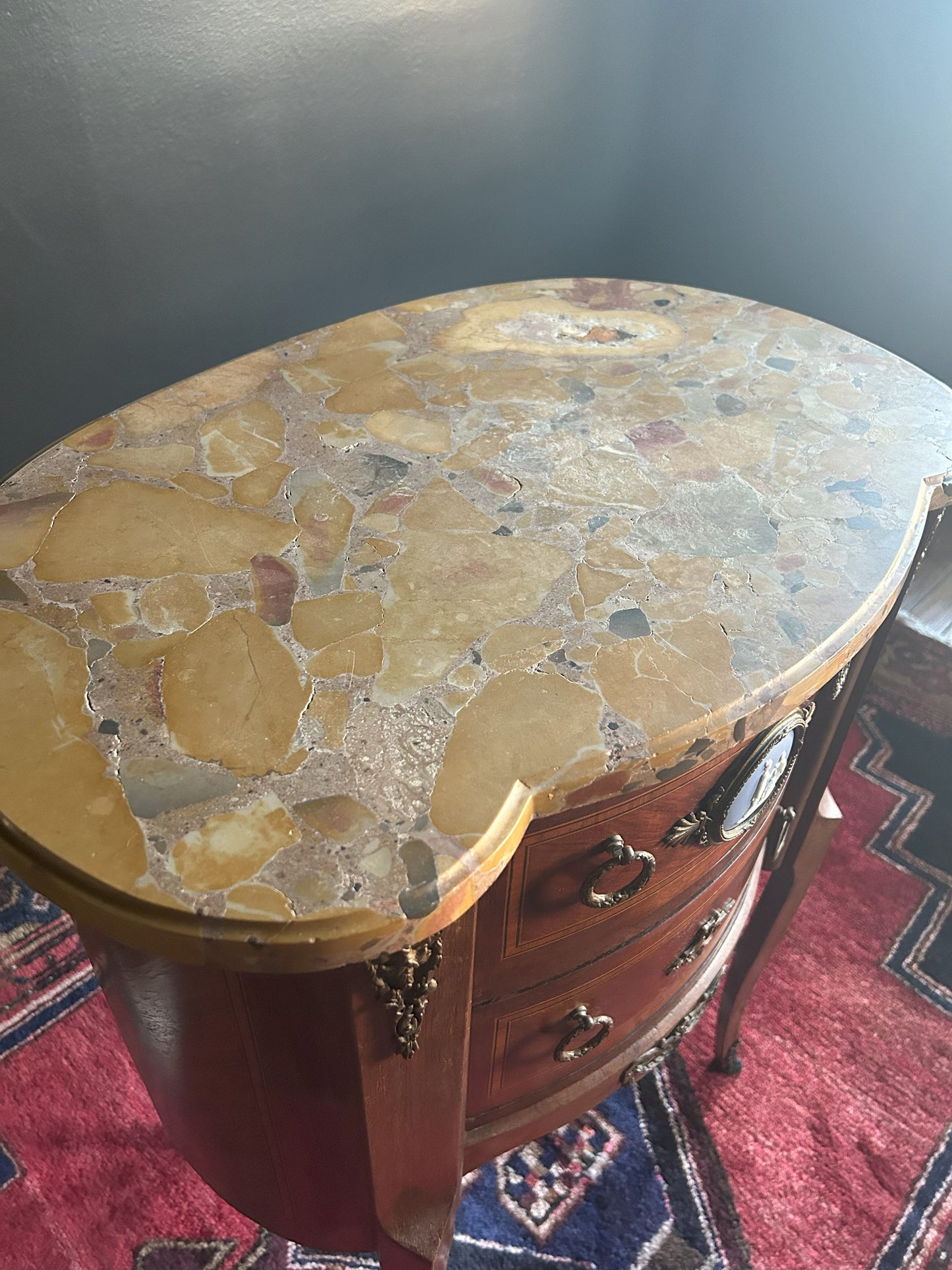 French provincial table with Wedgewood inlay