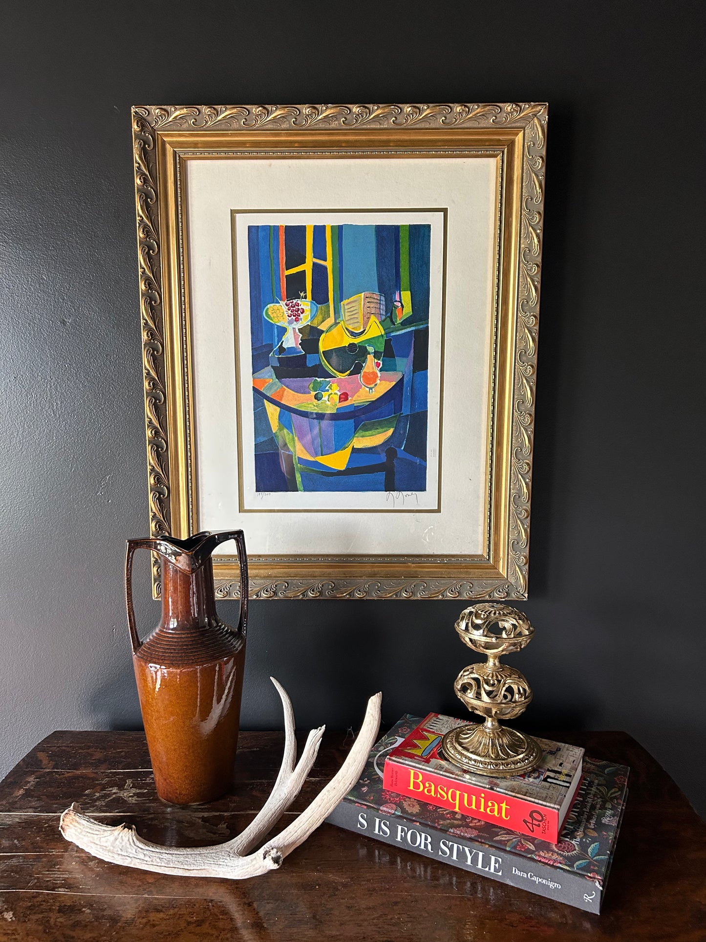 abstract blue lithograph by Marcel Mouly
