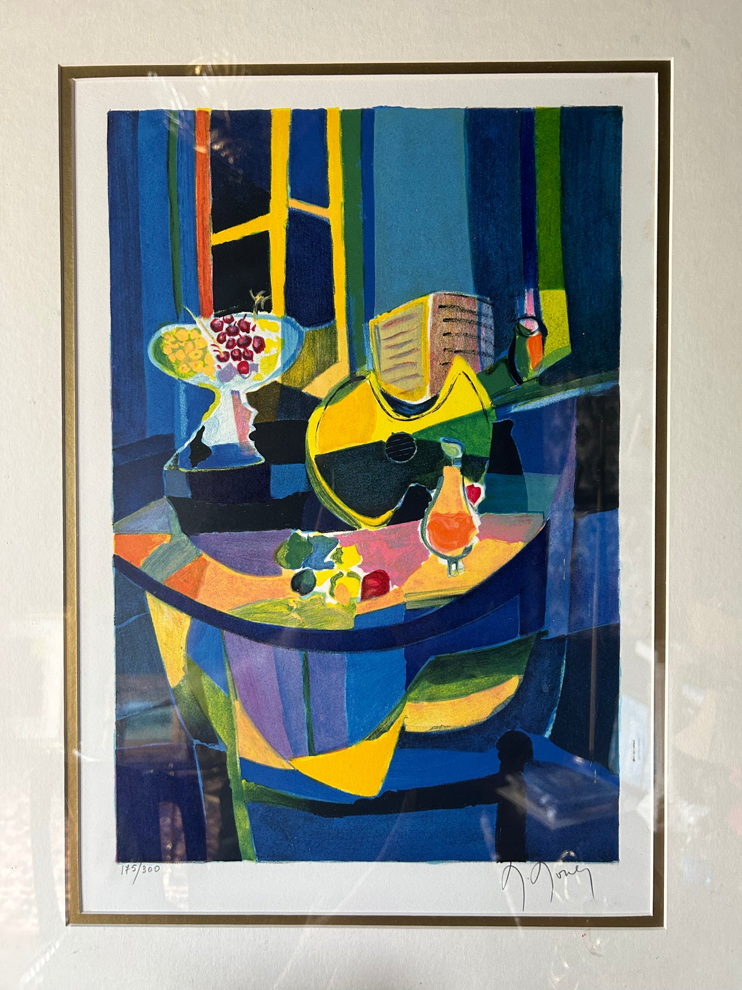 abstract blue lithograph by Marcel Mouly