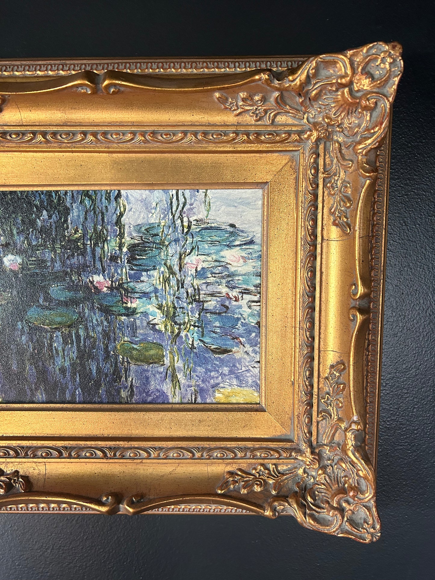 Monet 'Water Lilies' reproduction with gilded frame