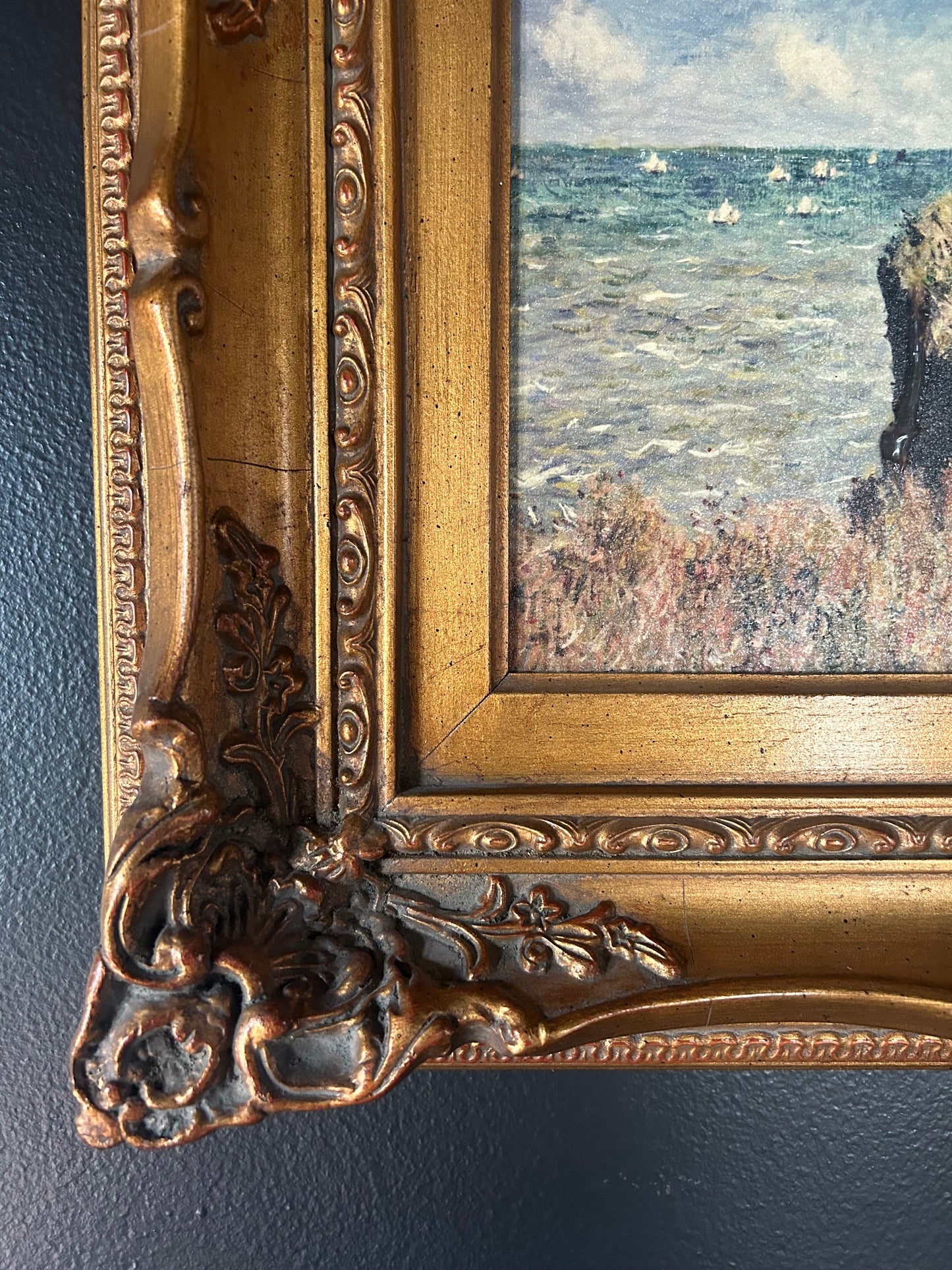 Monet 'Clifftop Walk' reproduction with gilded frame