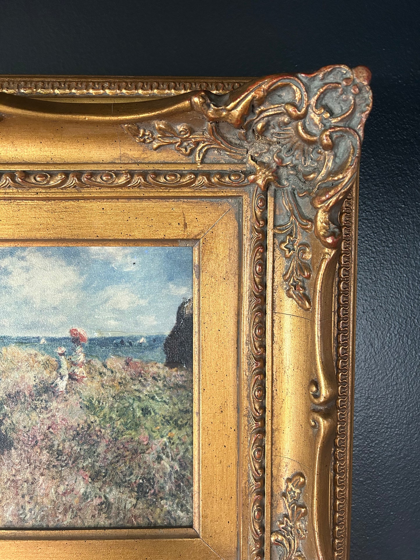 Monet 'Clifftop Walk' reproduction with gilded frame