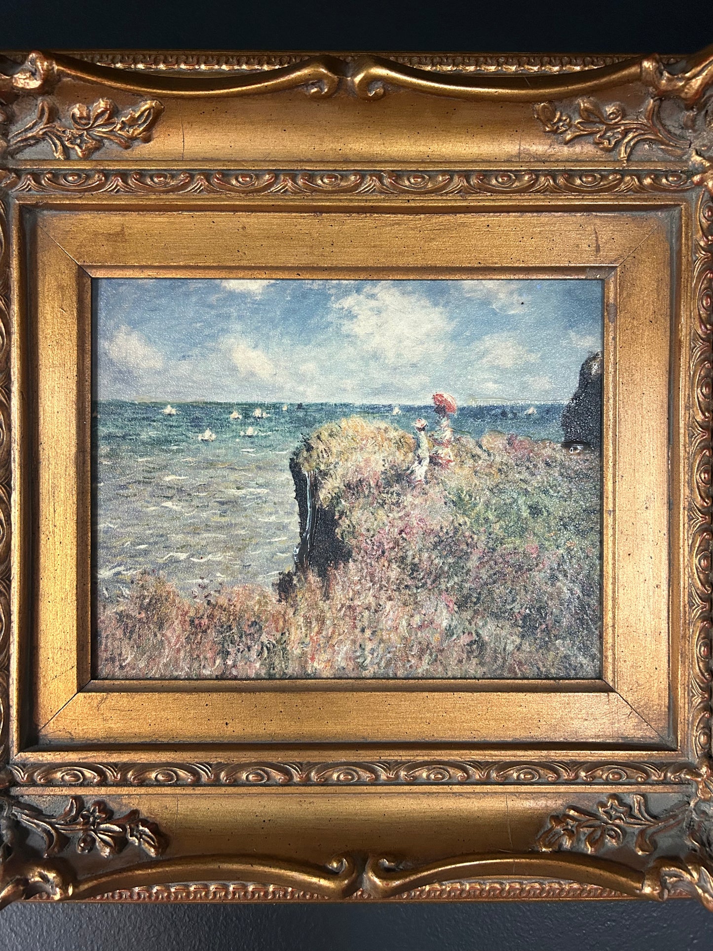 Monet 'Clifftop Walk' reproduction with gilded frame