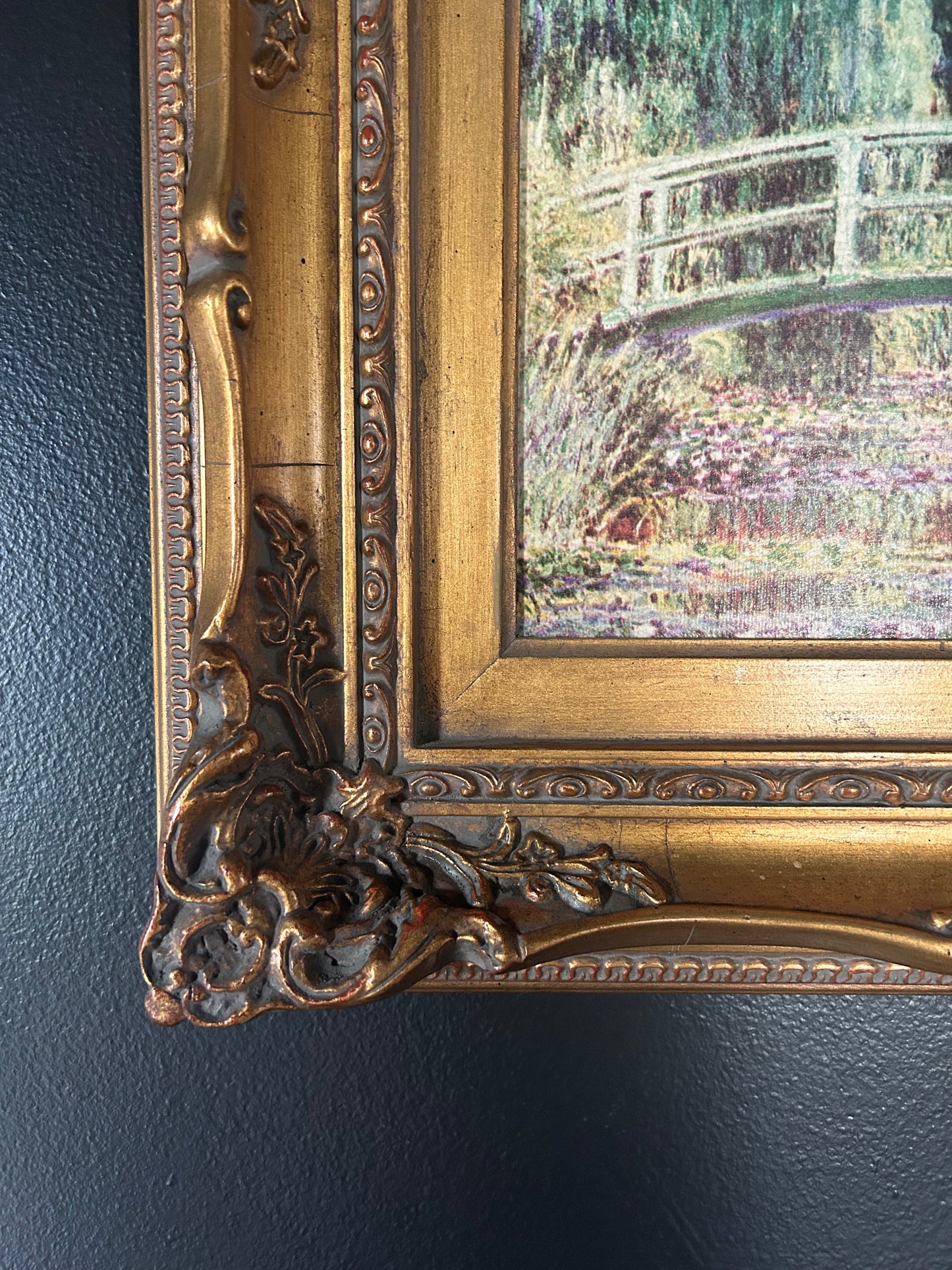 Monet 'Water Lilies and Japanese Bridge' reproduction with gilded frame
