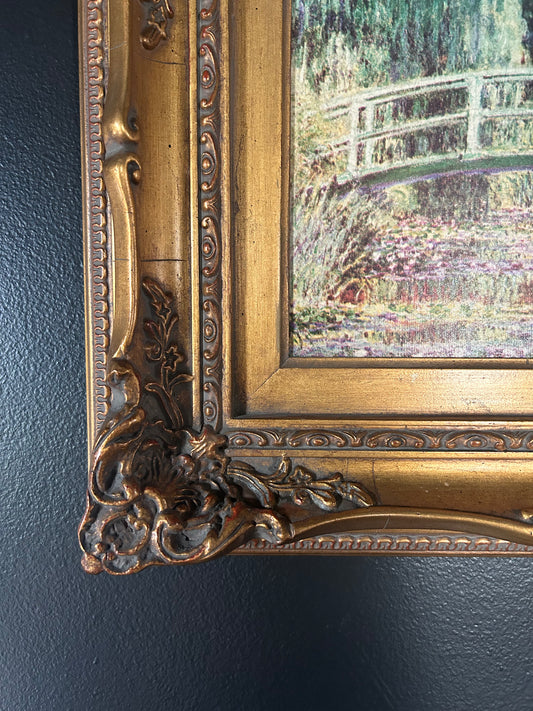 Monet 'Water Lilies and Japanese Bridge' reproduction with gilded frame