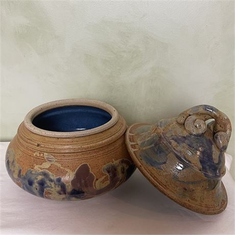oversized, hand-thrown lidded pottery canister