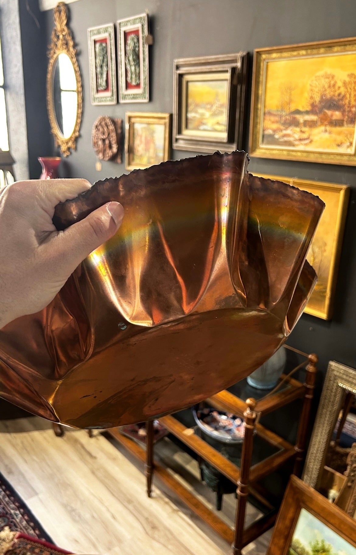 large copper oxidized bowl