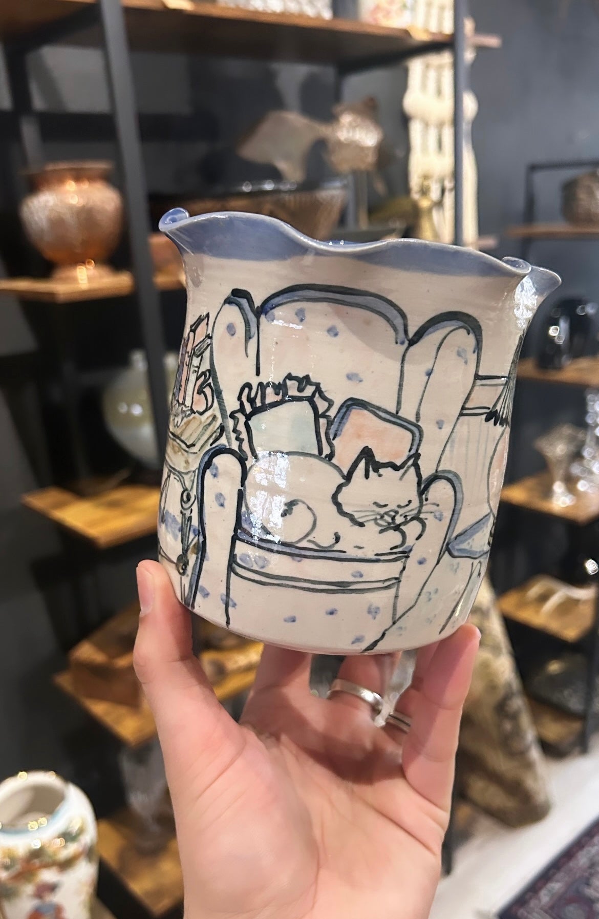 vintage, hand-painted kitty cat vessel
