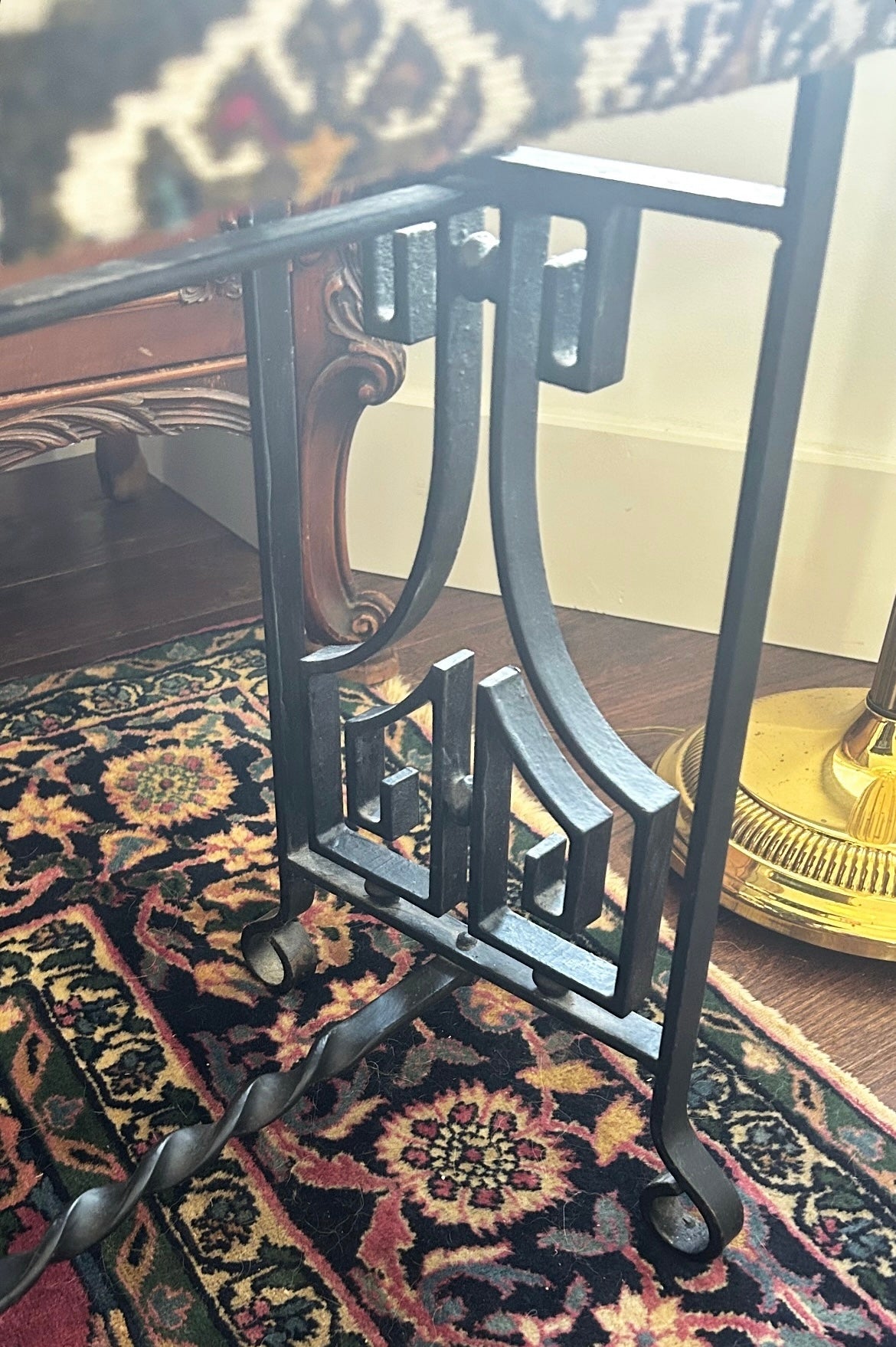 Italian wrought iron bench with needlepoint upholstery