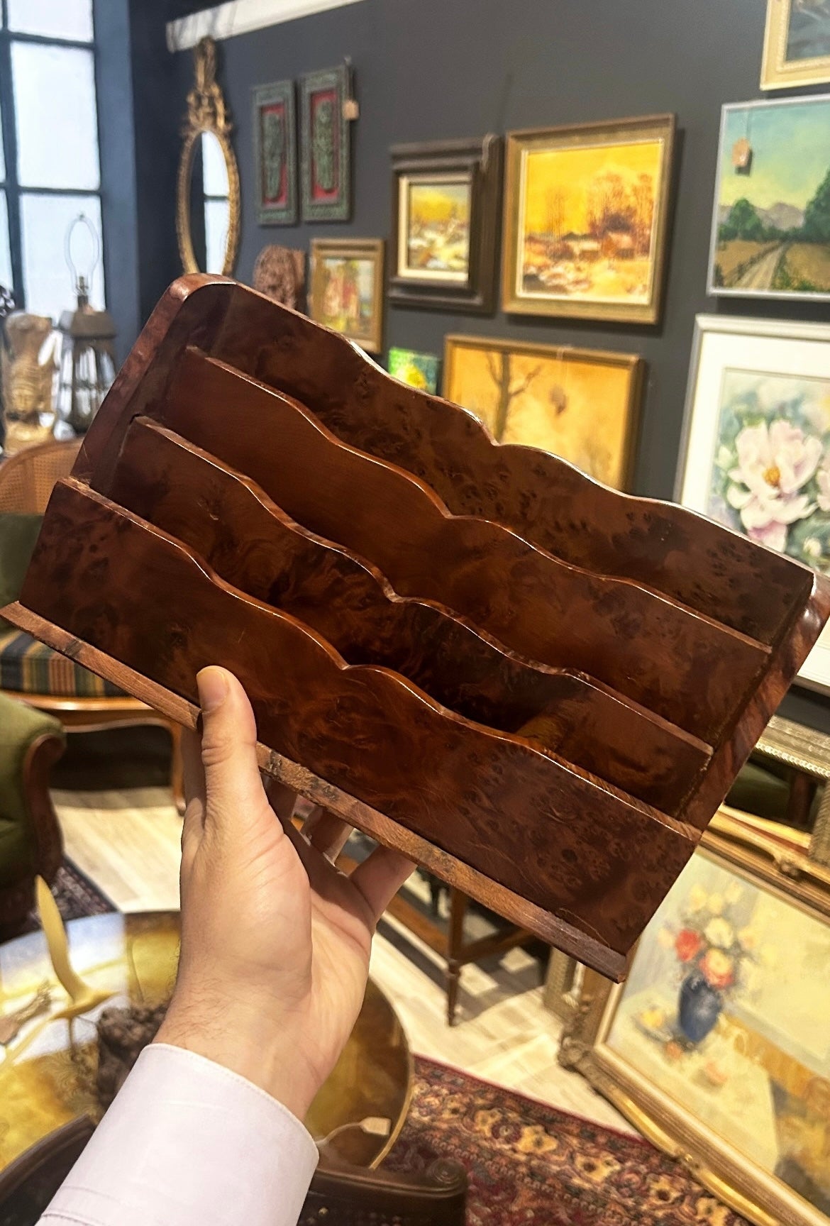 vintage burlwood desktop organizer