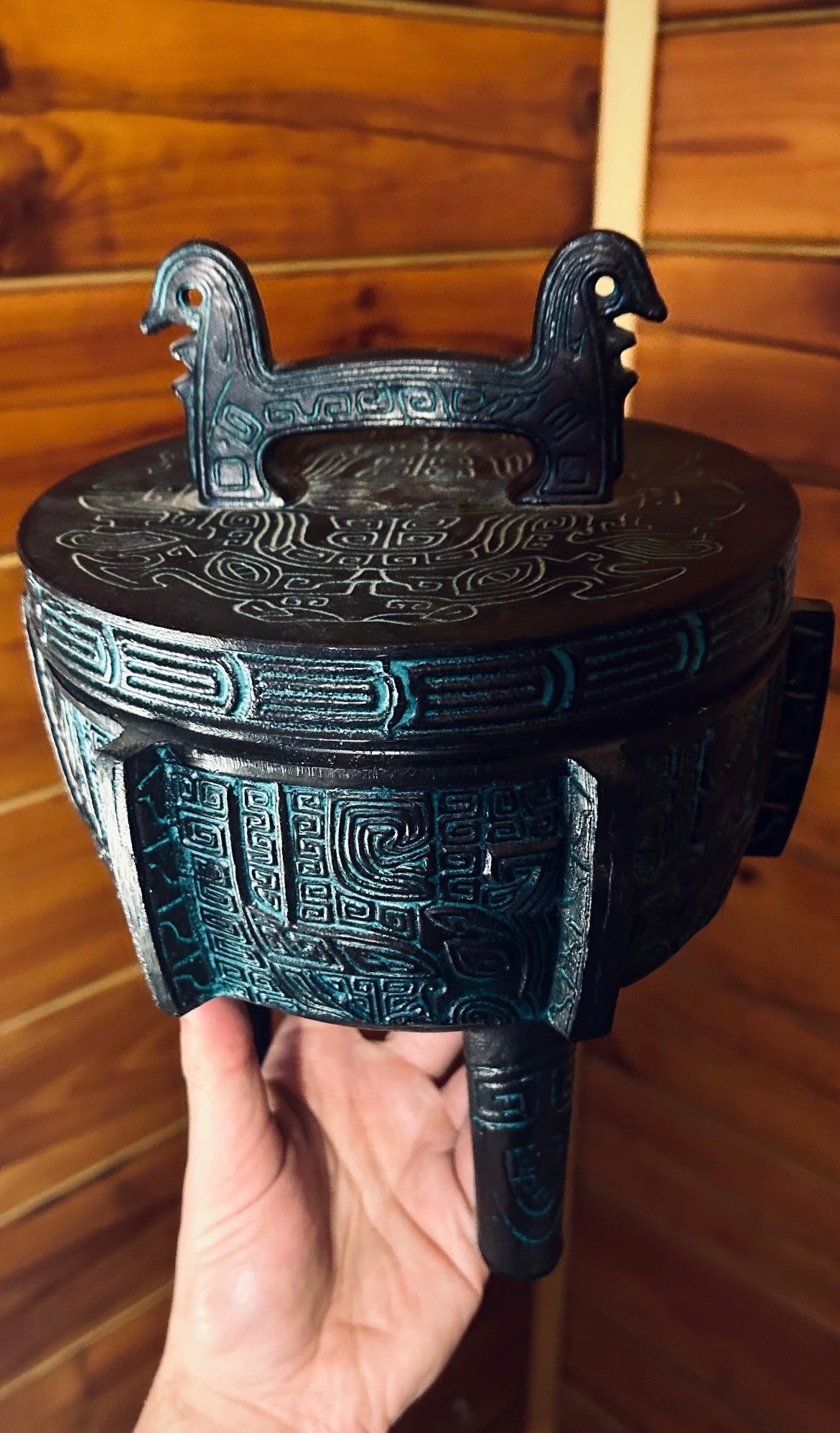 Mayan carved abstract ice vessel by James Mont