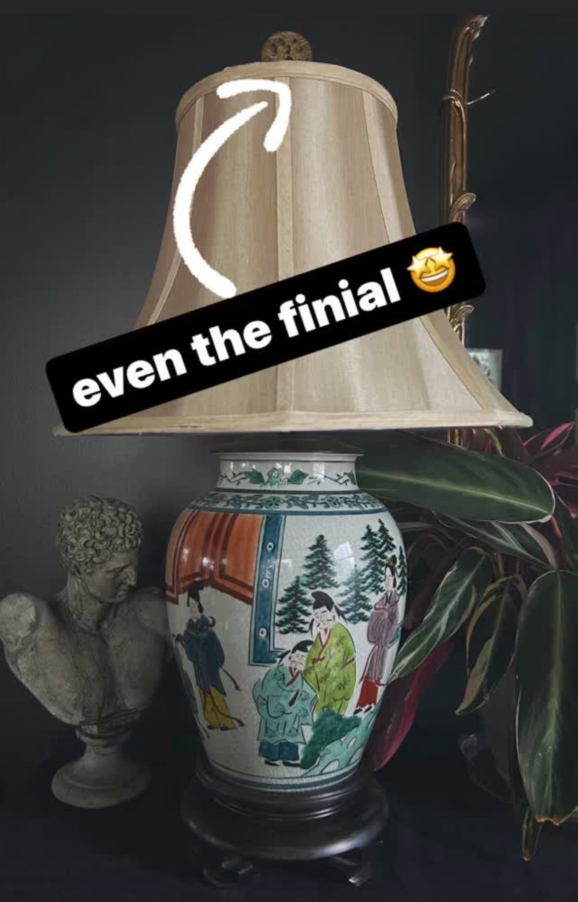 hand-painted porcelain lamp on mahogany base