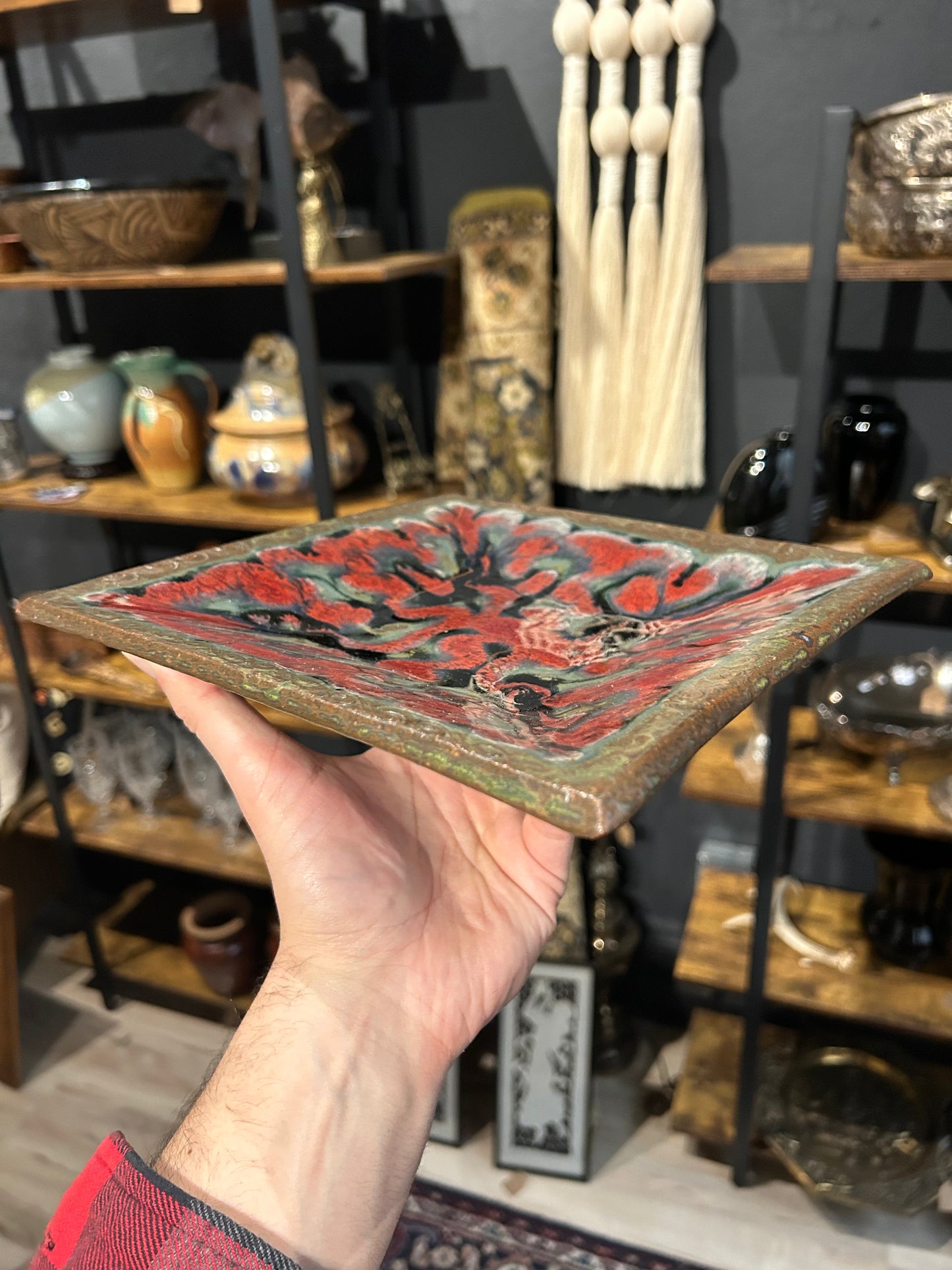 large hand thrown square pottery dish