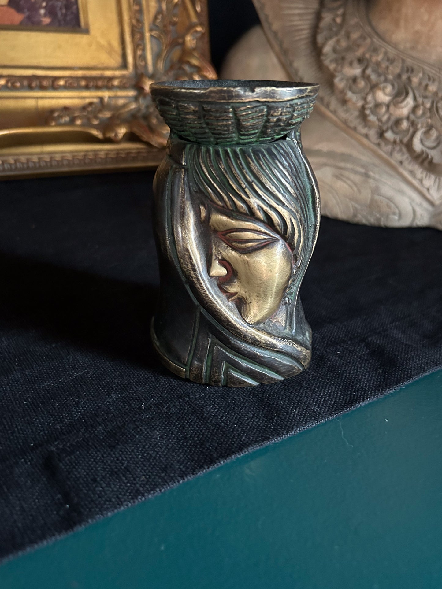 brass female portrait candleholder