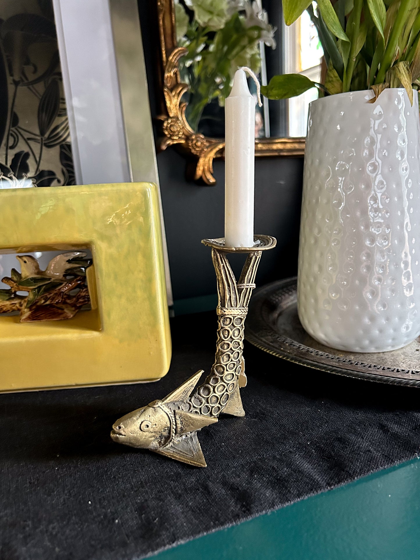 adorable brass koi candleholders (pair)