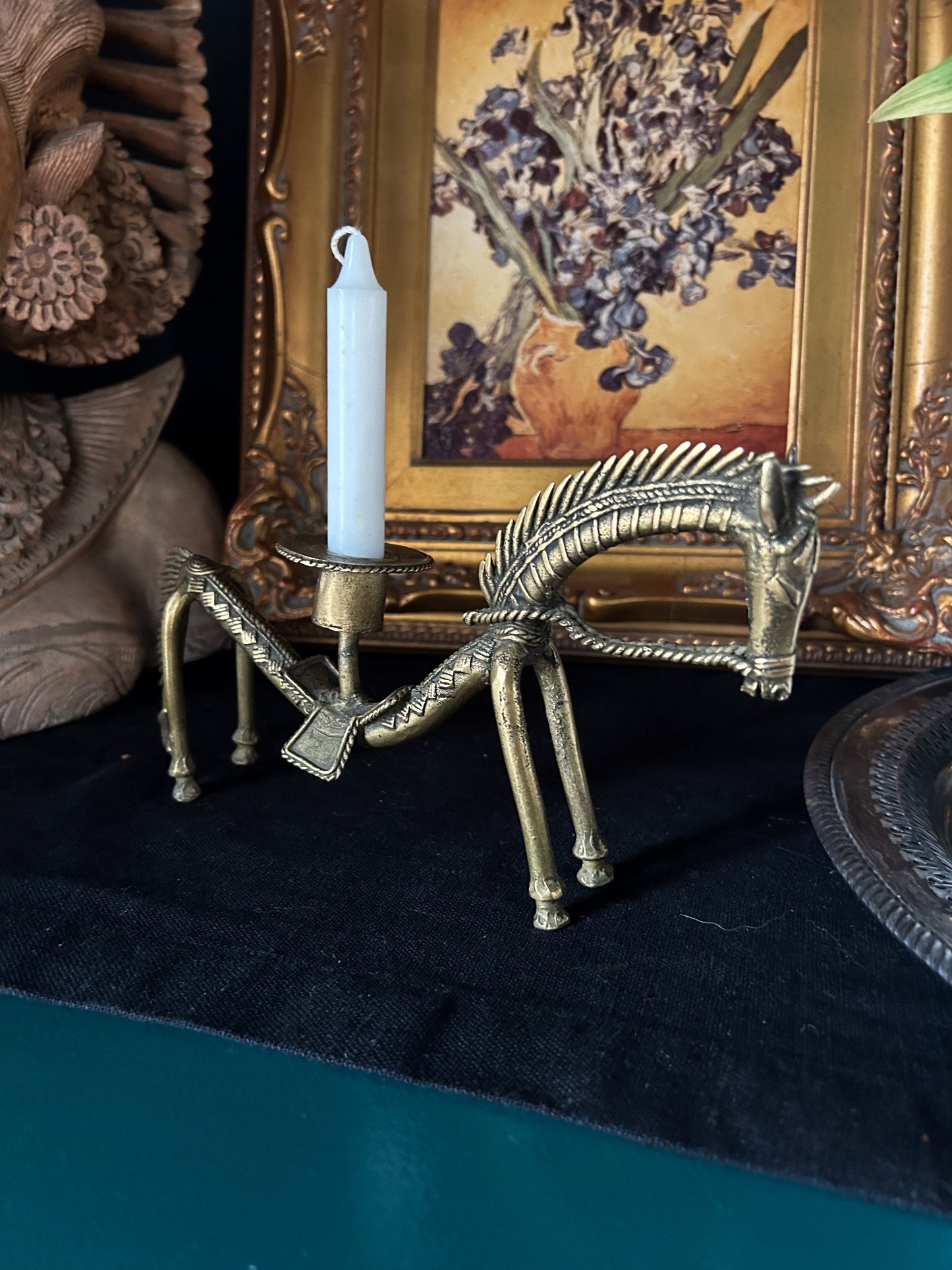 brass tribal horse candleholder