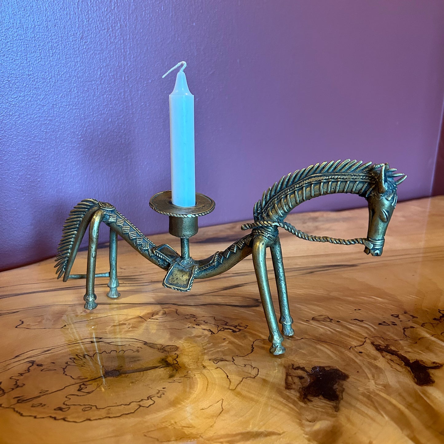 brass tribal horse candleholder