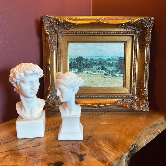 expressionist meadow and home reproduction with gilded frame