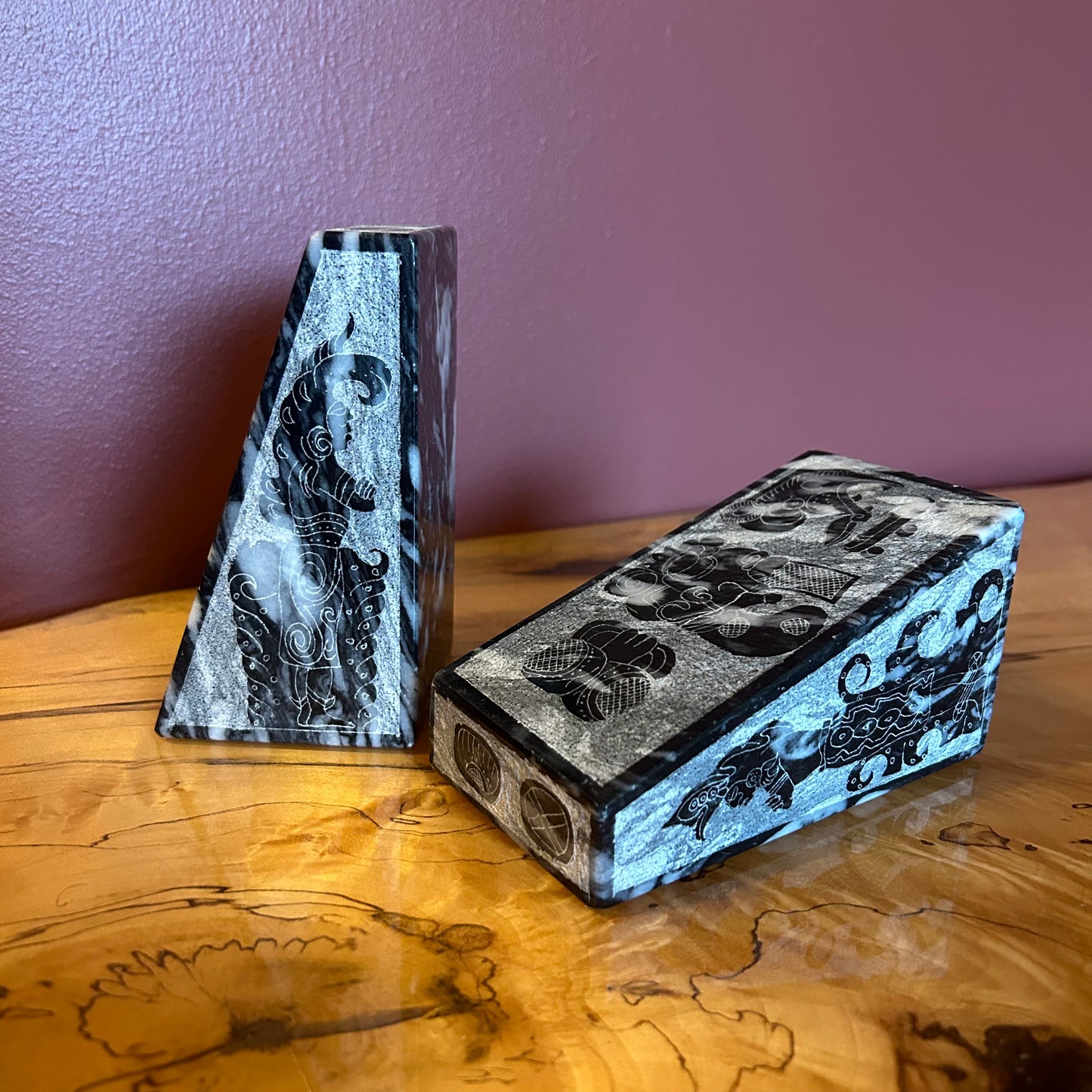 black and charcoal marble bookends (pair)