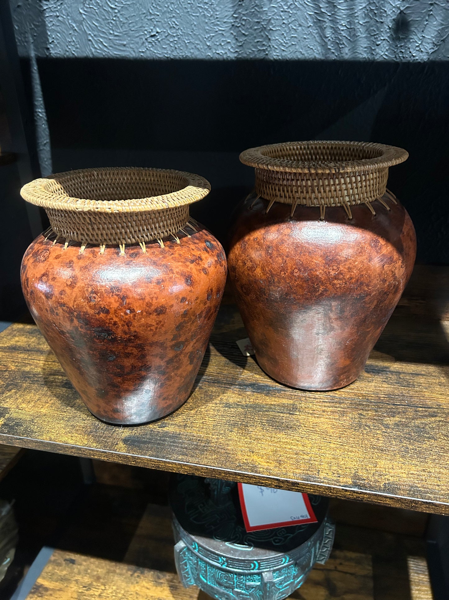 woven rimmed vases