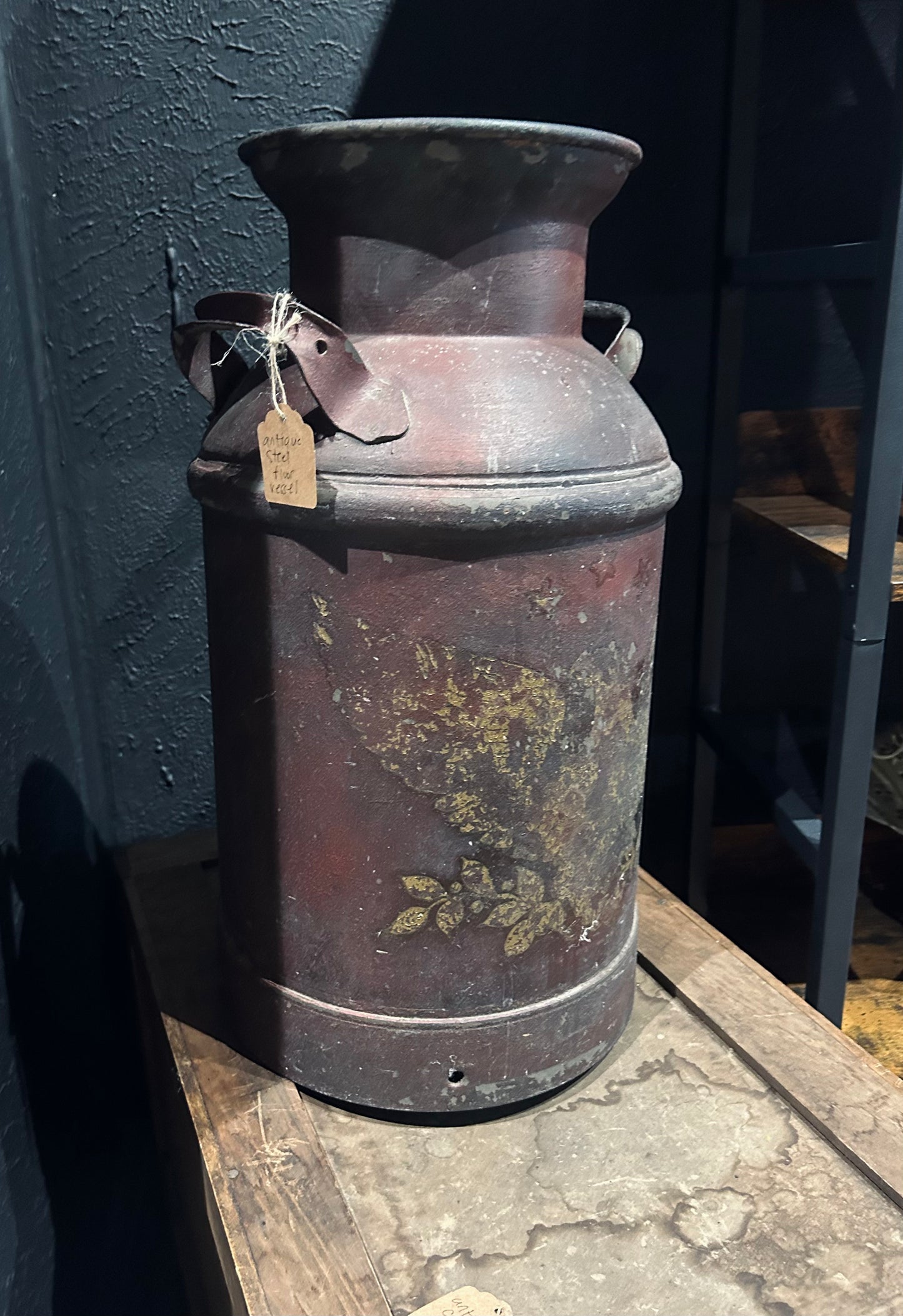 antique steel milk jug/floor vessel