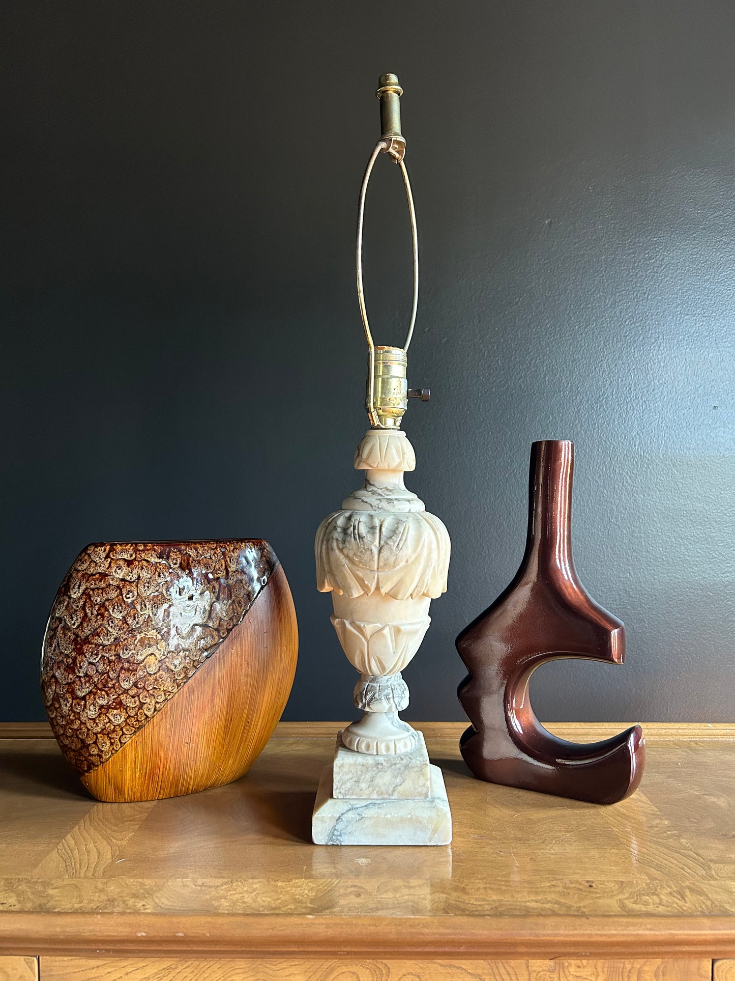 alabaster lamp, large and ornate