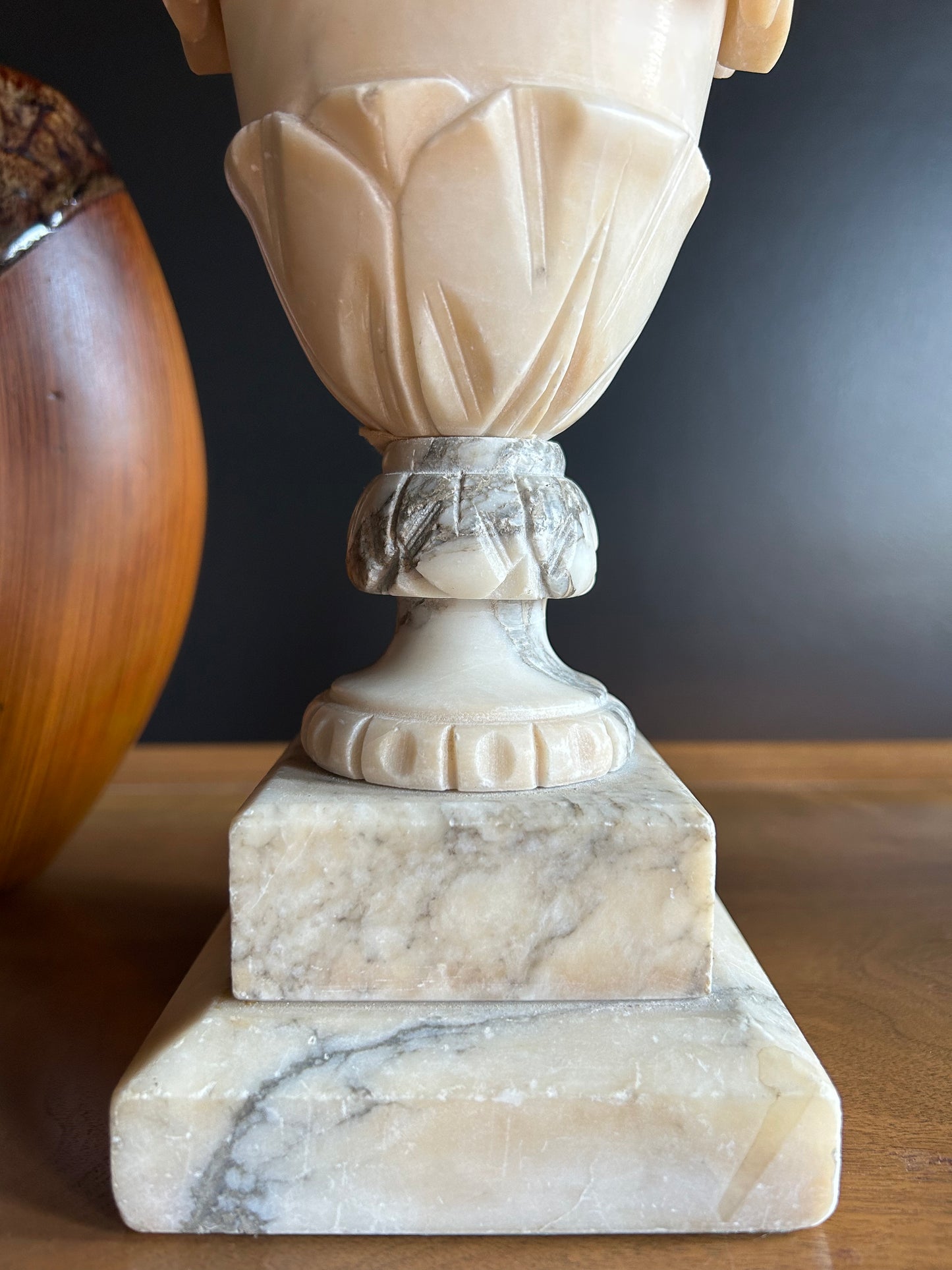 alabaster lamp, large and ornate