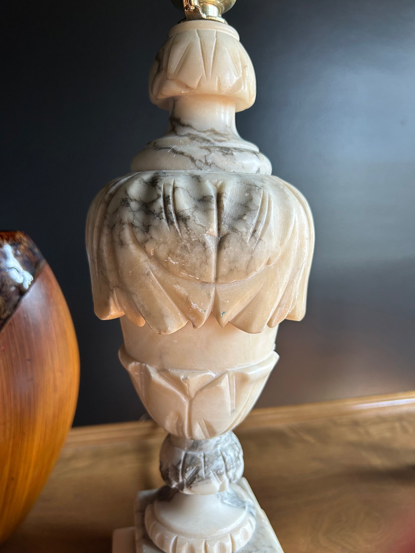 alabaster lamp, large and ornate