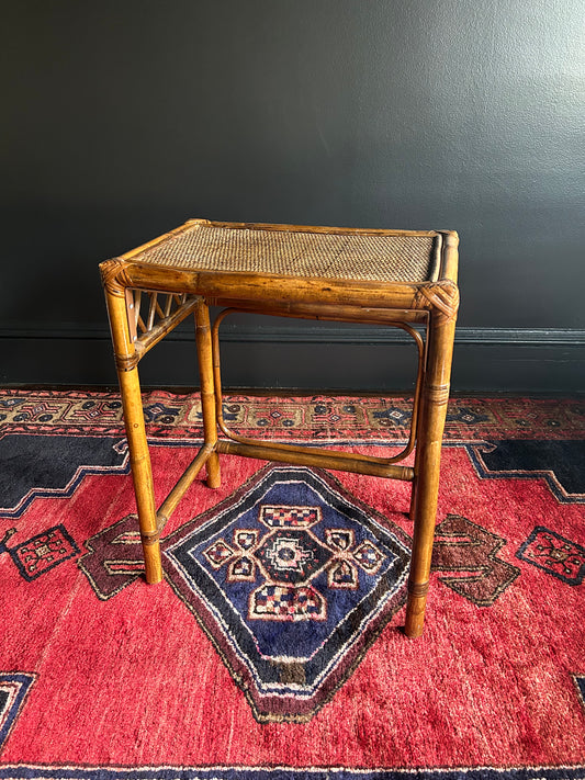 vintage wicker and rattan side table
