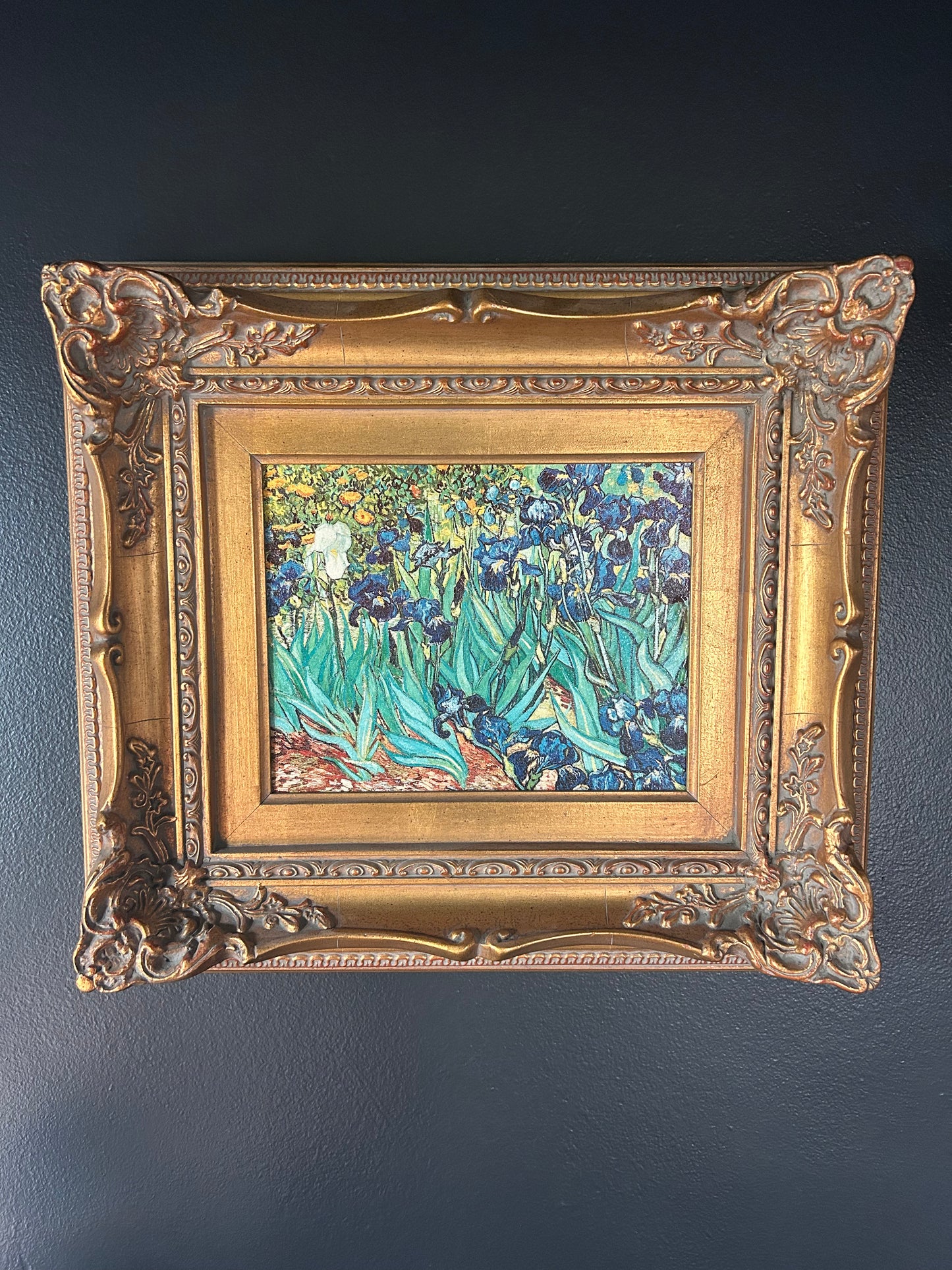 Van Gogh 'Irises' reproduction with gilded frame