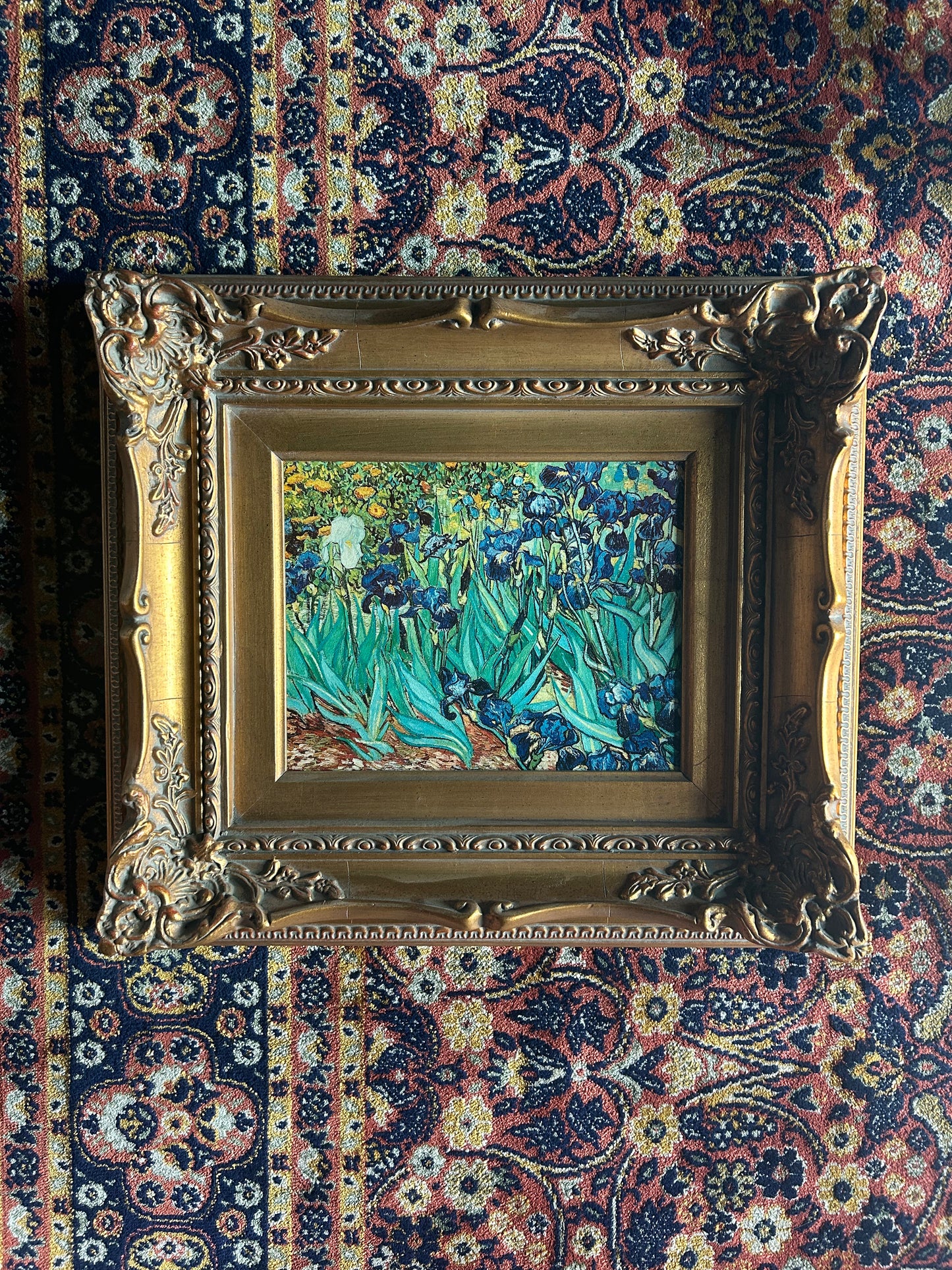 Van Gogh 'Irises' reproduction with gilded frame