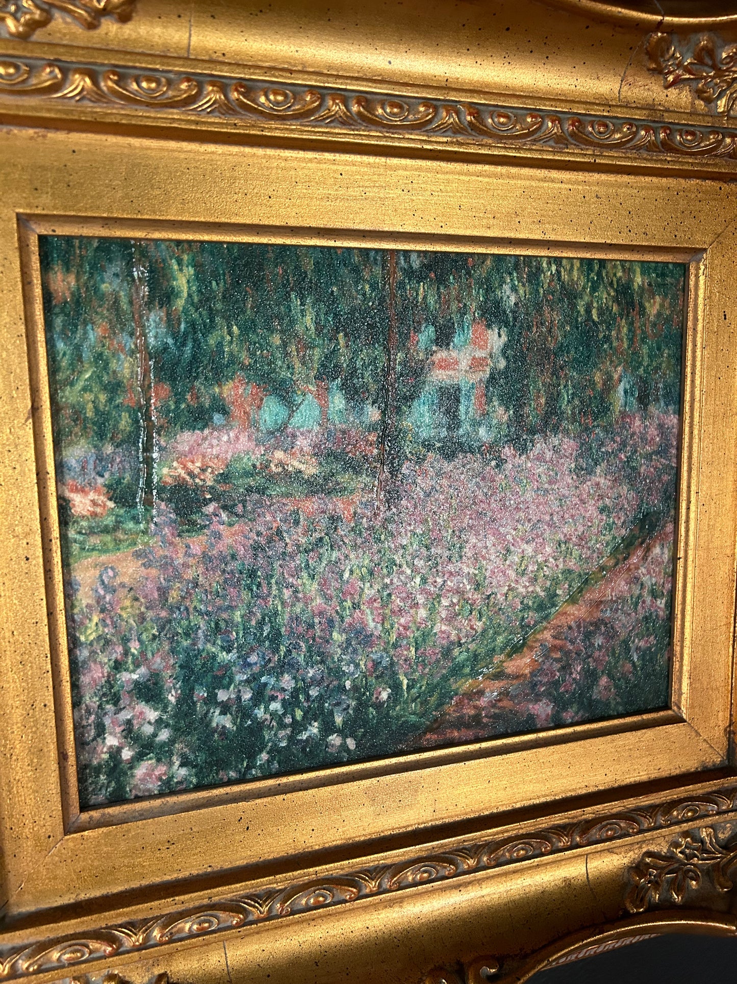 Monet 'Artist's Garden' reproduction with gilded frame