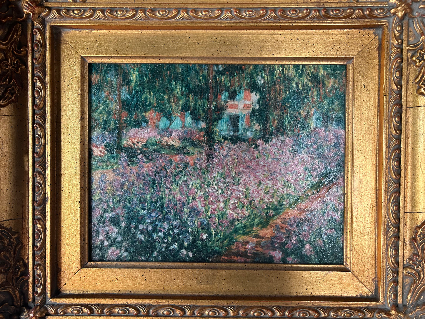 Monet 'Artist's Garden' reproduction with gilded frame