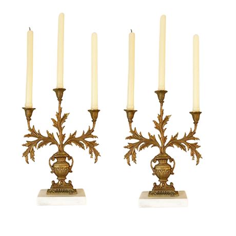 Hollywood Regency gilt bronze candelabras
