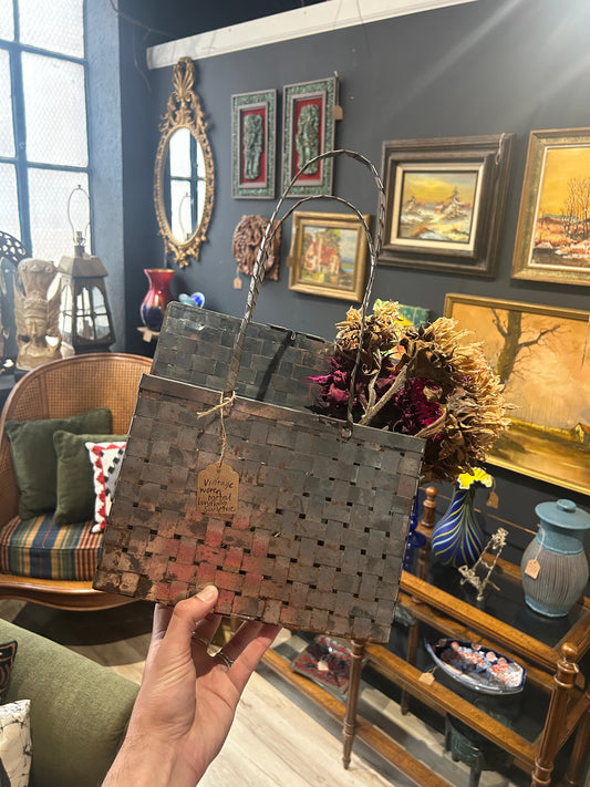 vintage woven metal handbag sculpture