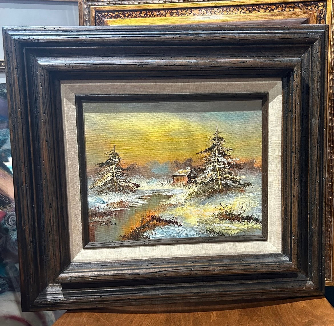 winter scene original oil by Barton