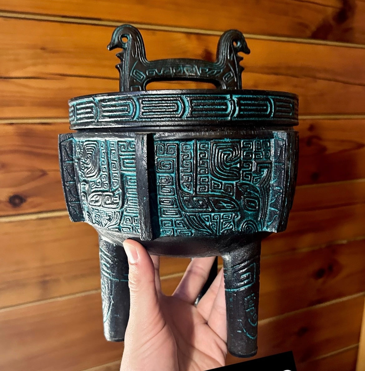 Mayan carved abstract ice vessel by James Mont