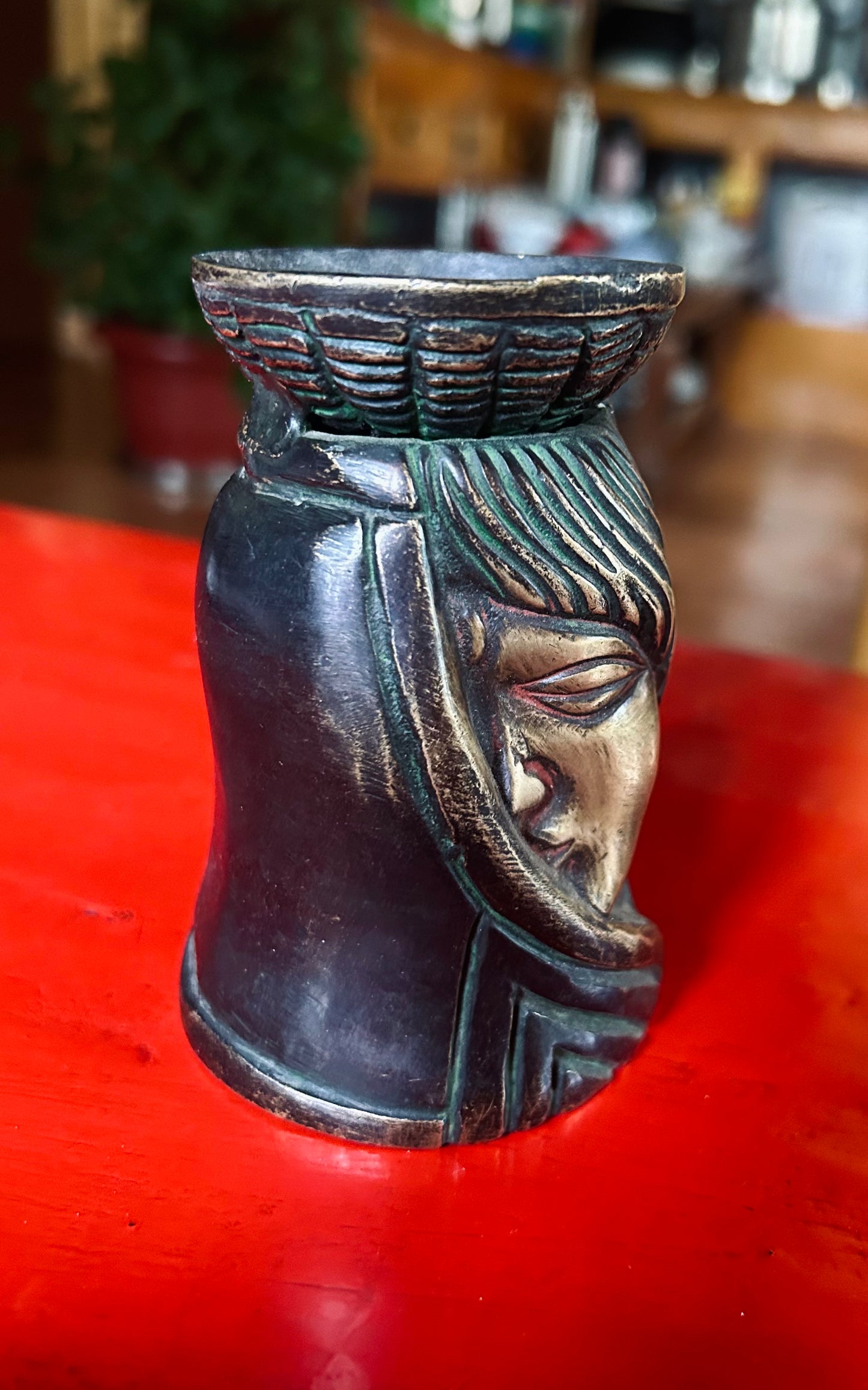 brass female portrait candleholder