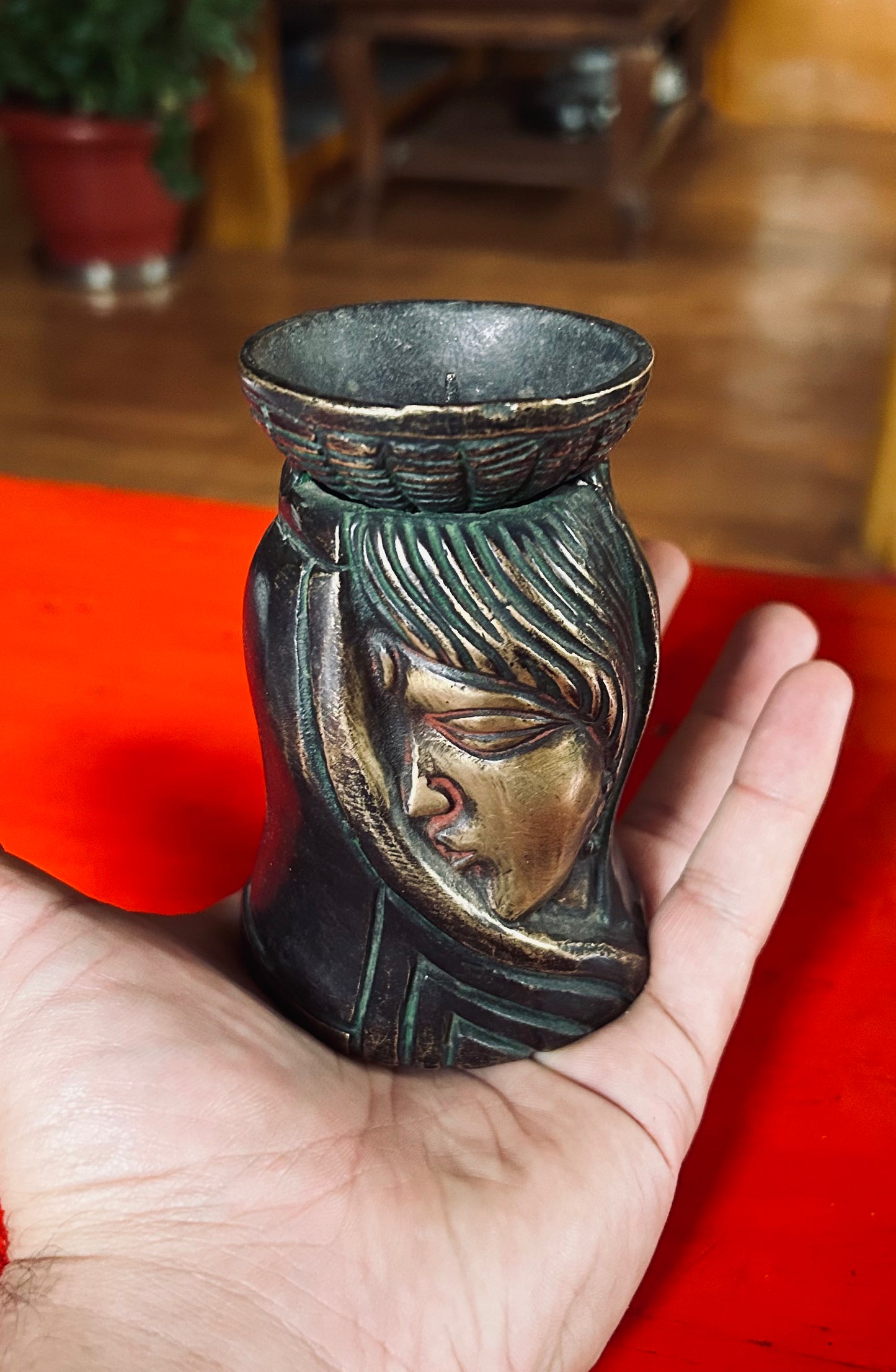 brass female portrait candleholder