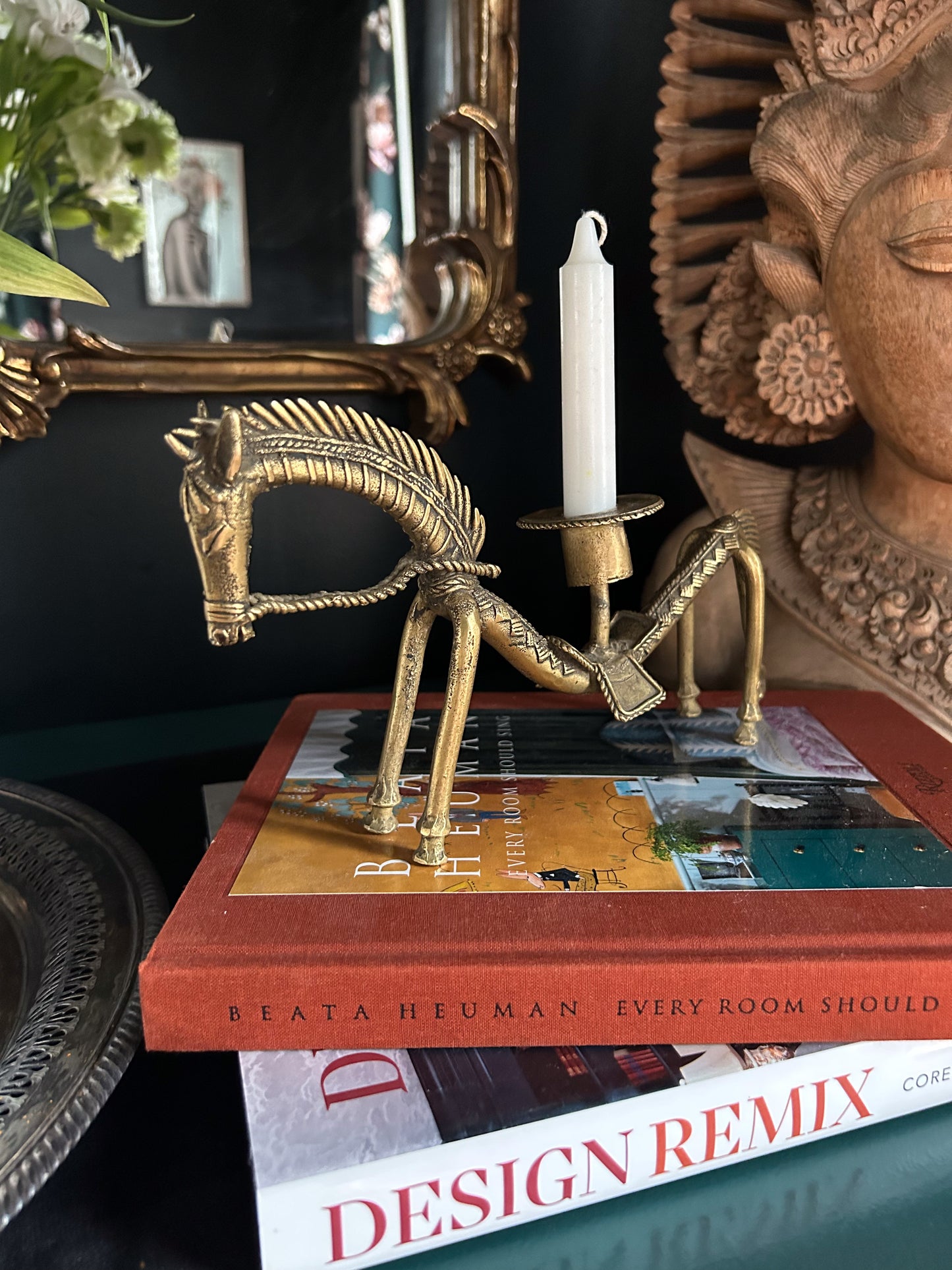 brass tribal horse candleholder