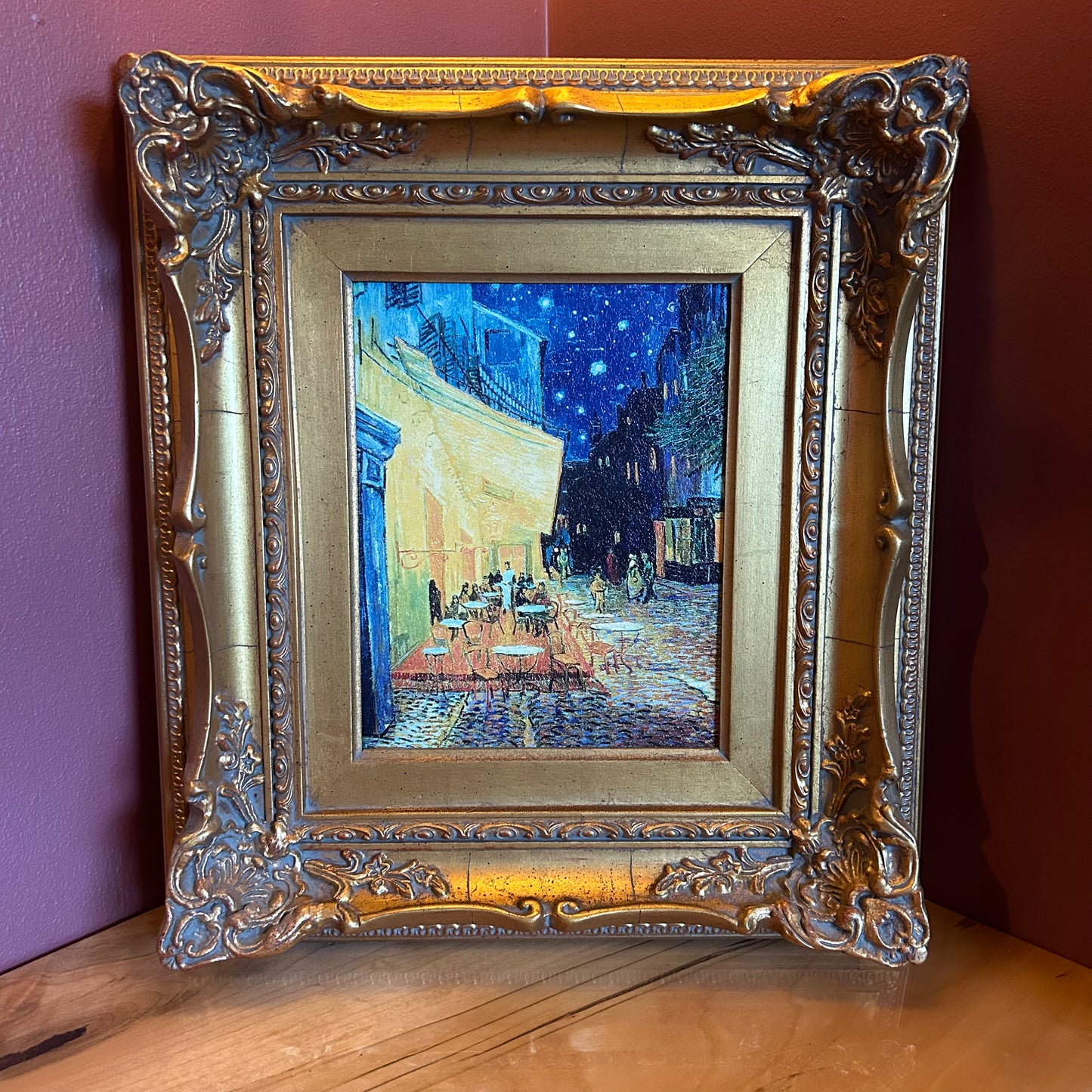 Van Gogh 'Cafe Terrace at Night' reproduction with gilded frame