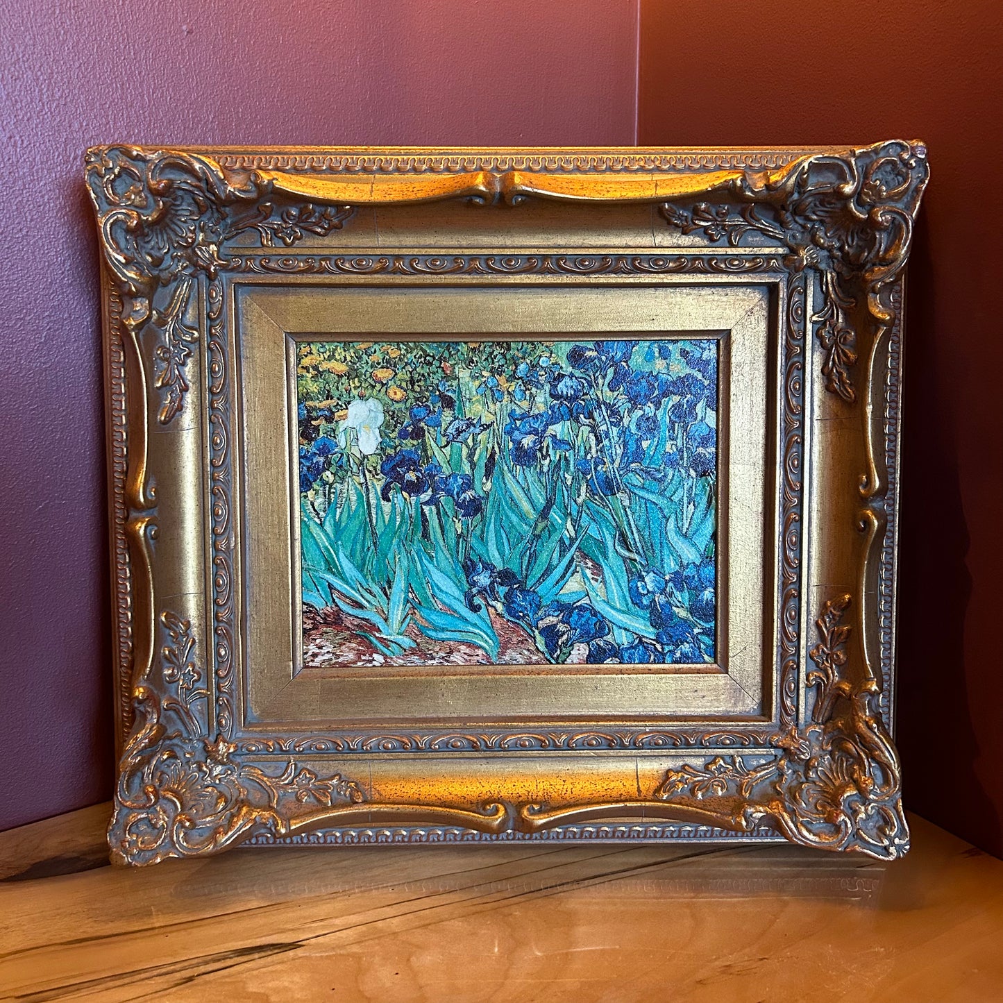 Van Gogh 'Irises' reproduction with gilded frame
