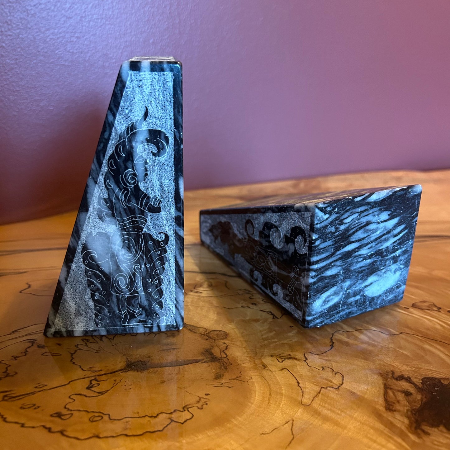 black and charcoal marble bookends (pair)